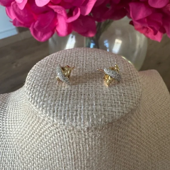 David Yurman Gold and Silver X-Shaped Earrings - Picture 6 of 7